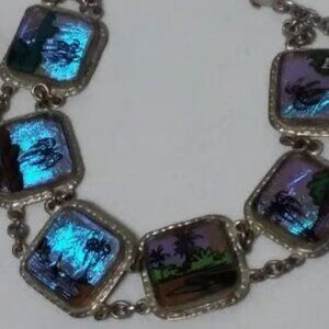 Vintage Alfano Brazilian .925 Silver Island Picture Block 7.5" Bracelet